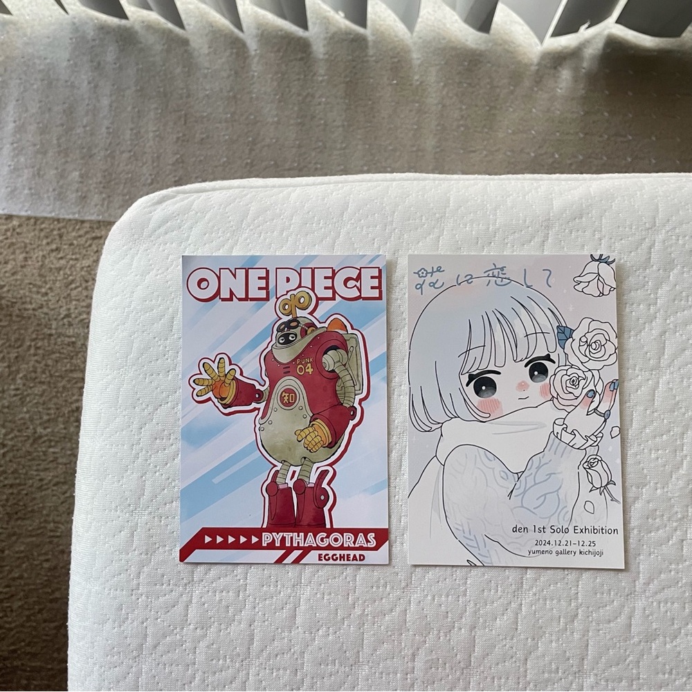 One Piece Pythagoras Postcard + Anime Girl Art Card - White, Red, Blue